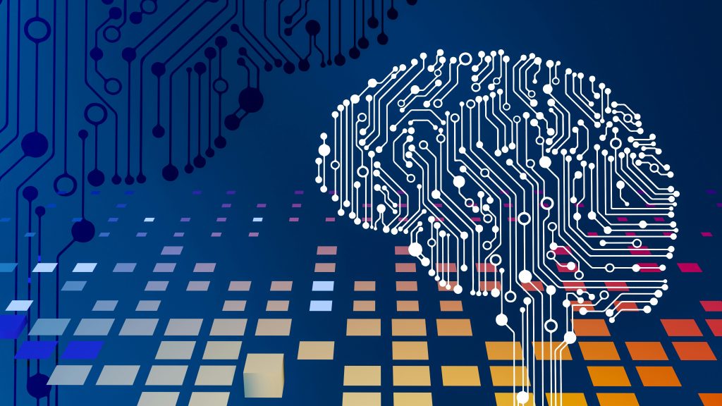 Digital Image of a brain made using computer circuits to give it a look like artificial intelligence